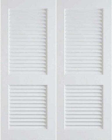 WDMA 48x96 Door (4ft by 8ft) Interior Swing Pine 96in Primed Plantation Louvers Double Door | 730 1