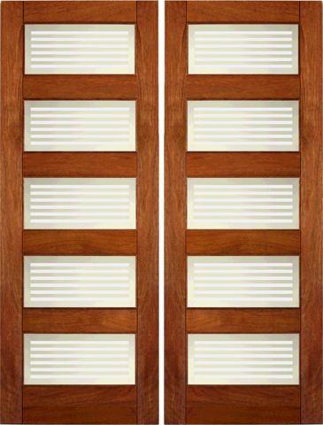 WDMA 48x96 Door (4ft by 8ft) Interior Barn Mahogany RB-05 Contemporary Matte Bars Glass Double Door 1