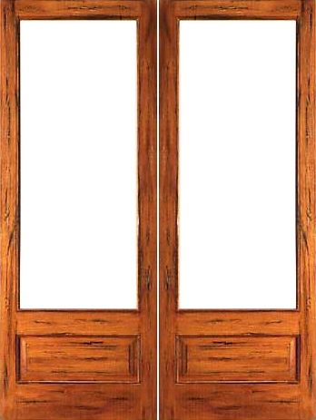 WDMA 48x96 Door (4ft by 8ft) Patio Tropical Hardwood Rustic-1-lite-P/B Solid Wood 1 Panel IG Glass Double Door 1