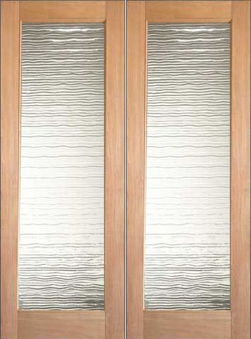 WDMA 48x96 Door (4ft by 8ft) Interior Swing Tropical Hardwood Conemporary Double Door FG-2 Small Wave Glass 1
