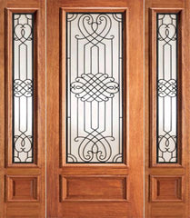 WDMA 52x96 Door (4ft4in by 8ft) Exterior Mahogany Designer Iron Scrollwork Glass Door Two Sidelight 1