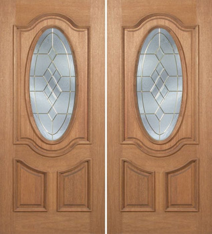 WDMA 60x80 Door (5ft by 6ft8in) Exterior Mahogany Carmel Double Door w/ A Glass - 6ft8in Tall 1