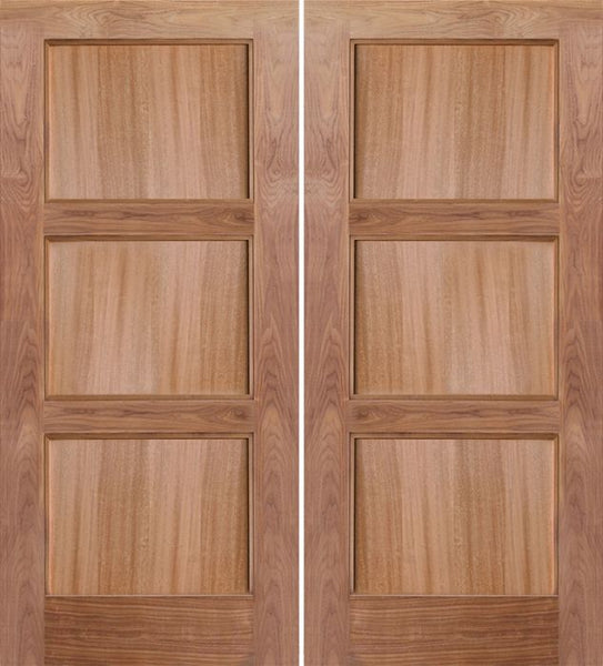 WDMA 60x80 Door (5ft by 6ft8in) Exterior Walnut 3 panel Shaker Contemporary Double Entry Door 1