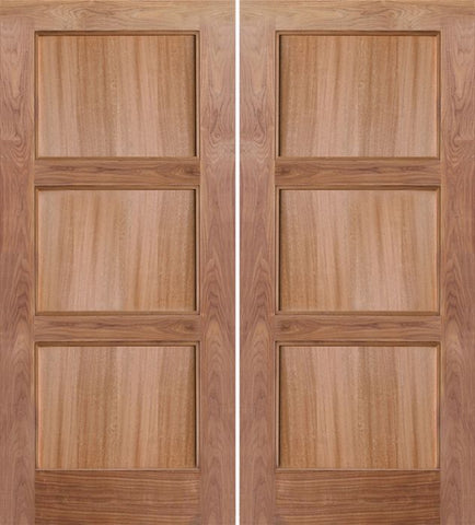 WDMA 60x80 Door (5ft by 6ft8in) Exterior Walnut 3 panel Shaker Contemporary Double Entry Door 1