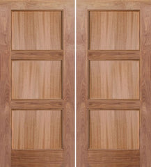 WDMA 60x80 Door (5ft by 6ft8in) Exterior Walnut 3 panel Shaker Contemporary Double Entry Door 1