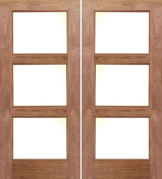 WDMA 60x80 Door (5ft by 6ft8in) Exterior Walnut 3 Lite Contemporary Double Entry Door 1
