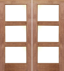 WDMA 60x80 Door (5ft by 6ft8in) Exterior Walnut 3 Lite Contemporary Double Entry Door 1
