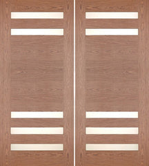 WDMA 60x80 Door (5ft by 6ft8in) Exterior Walnut 5 Lite Slimlite Contemporary Double Entry Door 1