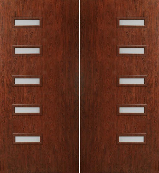 WDMA 60x80 Door (5ft by 6ft8in) Exterior Cherry Contemporary Modern 5 Lite Double Entry Door FC595 1
