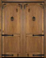 WDMA 60x84 Door (5ft by 7ft) Interior Swing Mahogany Arch Top 2 Panel Rustic-Old World Exterior or Double Door with Corner Straps / Straps 1