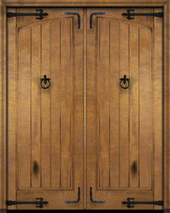 WDMA 60x96 Door (5ft by 8ft) Interior Swing Mahogany Arch Panel Rustic V-Grooved Plank Exterior or Double Door with Corner Straps / Straps 2