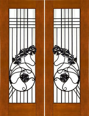 WDMA 60x96 Door (5ft by 8ft) Exterior Mahogany Pair of 2-1/4 Art Nouveau Doors Wrought Iron Low-E Glass 1
