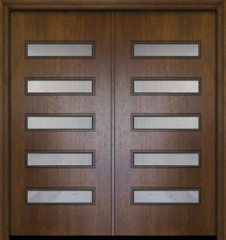 WDMA 64x80 Door (5ft4in by 6ft8in) Exterior Mahogany 80in Double Beverly Contemporary Door w/Metal Grid 1