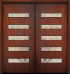WDMA 64x80 Door (5ft4in by 6ft8in) Exterior Mahogany 80in Double Beverly Solid Contemporary Door w/Metal Grid 1