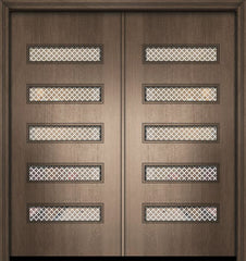 WDMA 64x80 Door (5ft4in by 6ft8in) Exterior Mahogany 80in Double Beverly Contemporary Door w/Metal Grid 1