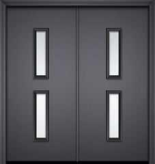 WDMA 64x80 Door (5ft4in by 6ft8in) Exterior 80in ThermaPlus Steel Huntington Contemporary Double Door w/Textured Glass 1