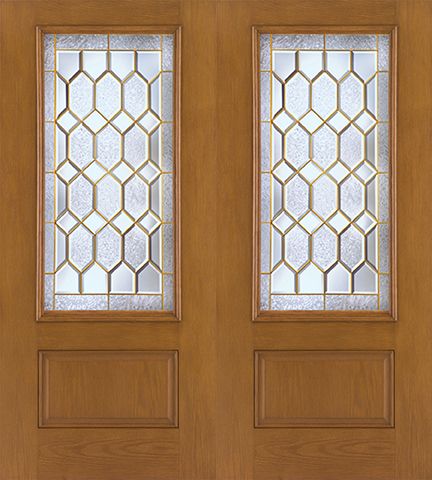 WDMA 64x80 Door (5ft4in by 6ft8in) Exterior Oak Fiberglass Impact Door 3/4 Lite Crystalline 6ft8in Double 1