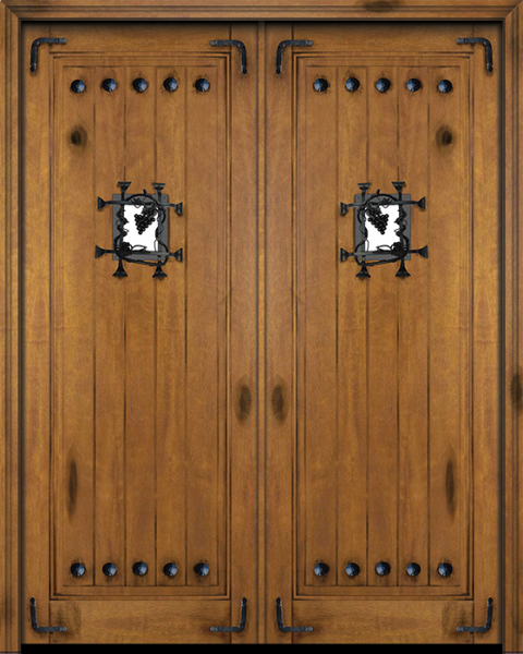 WDMA 64x96 Door (5ft4in by 8ft) Interior Swing Mahogany 1 Panel V-Grooved Plank Rustic-Old World Exterior or Double Door with Speakeasy Corner Straps and Clavos 1