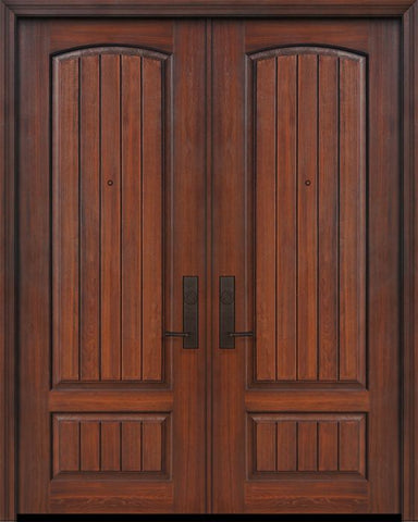 WDMA 64x96 Door (5ft4in by 8ft) Exterior Cherry 96in Double 2 Panel Arch V-Grooved or Knotty Alder Door 1