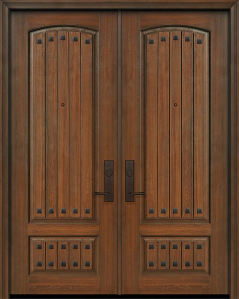 WDMA 64x96 Door (5ft4in by 8ft) Exterior Cherry 96in Double 2 Panel Arch V-Grooved or Knotty Alder Door with Clavos 1