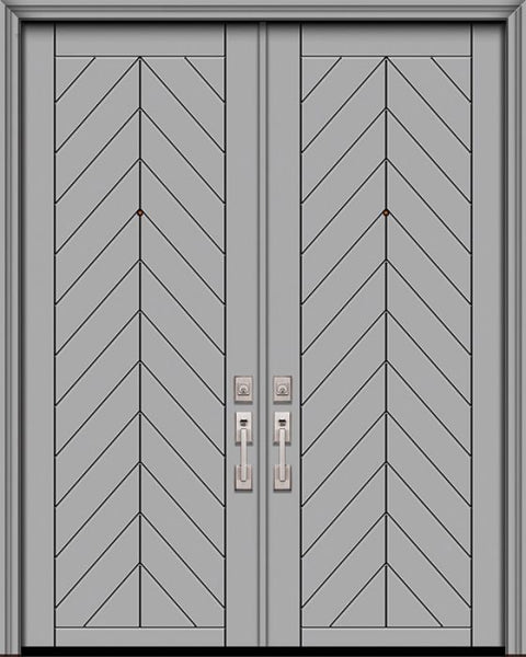 WDMA 64x96 Door (5ft4in by 8ft) Exterior Smooth IMPACT | 96in Double Chevron Solid Contemporary Door 1