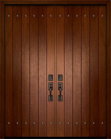 WDMA 64x96 Door (5ft4in by 8ft) Exterior Mahogany 96in Double Plank Door with Clavos 1