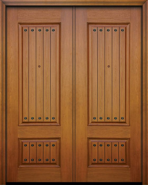 WDMA 64x96 Door (5ft4in by 8ft) Exterior Mahogany IMPACT | 96in Double 2 Panel Square V-Grooved Door with Clavos 1