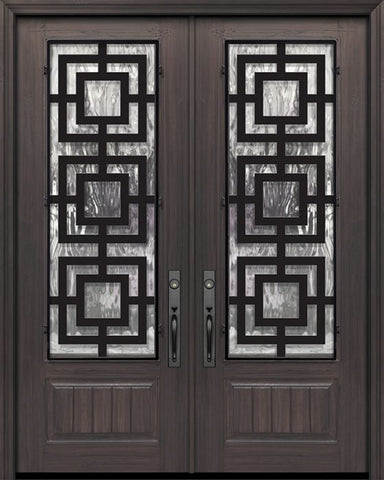 WDMA 64x96 Door (5ft4in by 8ft) Exterior Cherry 96in Double 1 Panel 3/4 Lite Moderna Steel Grille Door 1