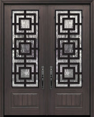 WDMA 64x96 Door (5ft4in by 8ft) Exterior Cherry 96in Double 1 Panel 3/4 Lite Moderna Steel Grille Door 1