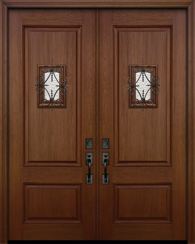 WDMA 64x96 Door (5ft4in by 8ft) Exterior Mahogany 96in Double 2 Panel Square Door with Speakeasy 1