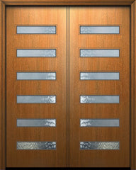 WDMA 64x96 Door (5ft4in by 8ft) Exterior Mahogany 96in Double Beverly Solid Contemporary Door w/Textured Glass 1