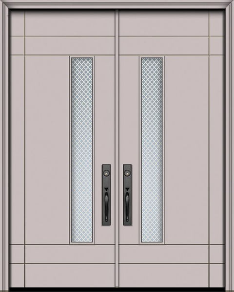 WDMA 64x96 Door (5ft4in by 8ft) Exterior Smooth 96in Double Santa Barbara Solid Contemporary Door w/Metal Grid 1