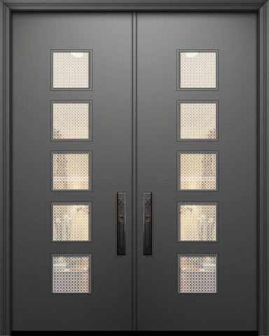 WDMA 64x96 Door (5ft4in by 8ft) Exterior Smooth 96in Double Venice Solid Contemporary Door w/Metal Grid 1
