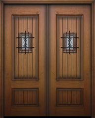 WDMA 64x96 Door (5ft4in by 8ft) Exterior Mahogany IMPACT | 96in Double 2 Panel Square V-Grooved Door with Speakeasy 1