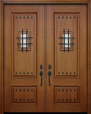 WDMA 64x96 Door (5ft4in by 8ft) Exterior Mahogany 96in Double 2 Panel Square Door with Speakeasy / Clavos 1