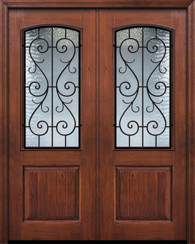 WDMA 64x96 Door (5ft4in by 8ft) Exterior Knotty Alder IMPACT | 96in Double 1 Panel 2/3 Arch Lite St Charles Door 1