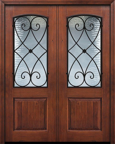 WDMA 64x96 Door (5ft4in by 8ft) Exterior Knotty Alder 96in Double 1 Panel 2/3 Arch Lite Charleston Door 1