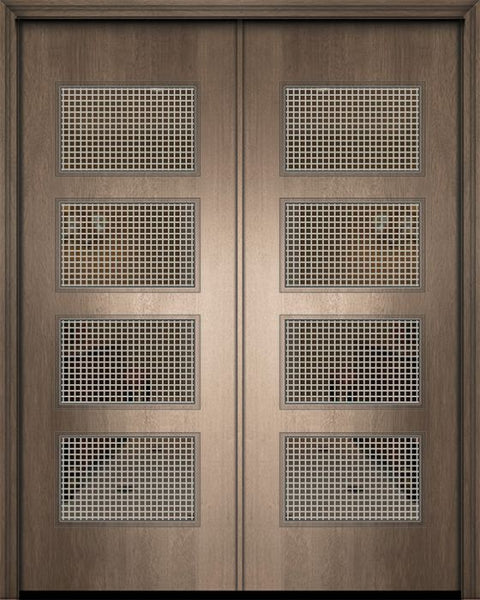 WDMA 64x96 Door (5ft4in by 8ft) Exterior Mahogany 96in Double Santa Monica Contemporary Door w/Metal Grid 1