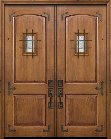 WDMA 64x96 Door (5ft4in by 8ft) Exterior Knotty Alder IMPACT | 96in Double 2 Panel Arch Door with Speakeasy / Corner Straps 1