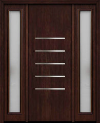 WDMA 66x96 Door (5ft6in by 8ft) Exterior Cherry 96in Contemporary Stainless Steel Bars Single Fiberglass Entry Door Sidelights FC871SS 1