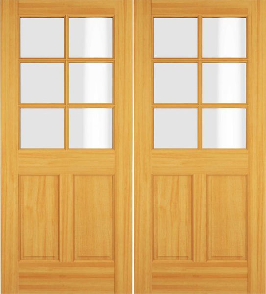WDMA 68x78 Door (5ft8in by 6ft6in) Exterior Swing Hemlock Wood 1/2 Lite 6 Lite Double Door 1