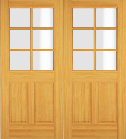 WDMA 68x78 Door (5ft8in by 6ft6in) Exterior Swing Hemlock Wood 1/2 Lite 6 Lite Double Door 1