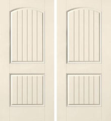 WDMA 68x80 Door (5ft8in by 6ft8in) Exterior Smooth 2 Panel Plank Soft Arch Star Double Door 1