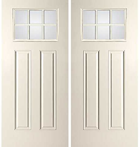 WDMA 68x80 Door (5ft8in by 6ft8in) Exterior Smooth SDL Low-E Craftsman 6 Lite 8ft 2 Panel Star Double Door 1