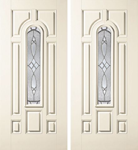 WDMA 68x80 Door (5ft8in by 6ft8in) Exterior Smooth Blackstone Center Arch Lite 7 Panel Star Double Door 1
