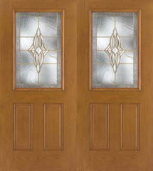 WDMA 68x80 Door (5ft8in by 6ft8in) Exterior Oak Fiberglass Impact Door 1/2 Lite Wellesley 6ft8in Double 1