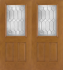 WDMA 68x80 Door (5ft8in by 6ft8in) Exterior Oak Fiberglass Impact Door 1/2 Lite Crystalline 6ft8in Double 1