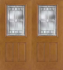 WDMA 68x80 Door (5ft8in by 6ft8in) Exterior Oak Fiberglass Impact Door 1/2 Lite Saratoga 6ft8in Double 1