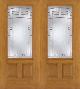 WDMA 68x80 Door (5ft8in by 6ft8in) Exterior Oak Fiberglass Impact Door 3/4 Lite Maple Park 6ft8in Double 1