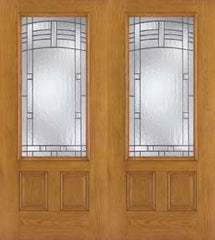 WDMA 68x80 Door (5ft8in by 6ft8in) Exterior Oak Fiberglass Impact Door 3/4 Lite Maple Park 6ft8in Double 1